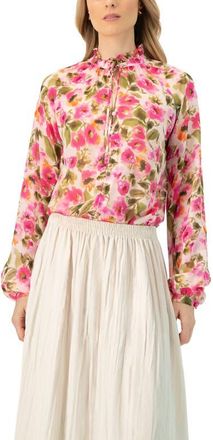 Ivonne Floral High Neck Blouse in Multicolor-Pink at Nordstrom, Size 10