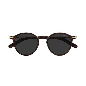 Montblanc Round Tortoiseshell Sunglasses with Gold Accents