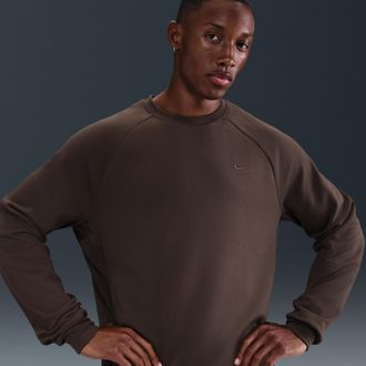 Nike Mens Primary Fleece Dri-FIT UV Performance Crew in Brown | FZ0971-237