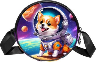 Generic Circle Crossbody Bag for Women, Dog Space Small Sling Bag Daypack with Zipper Adjustable Shoulder Straps Casual Ladies Girls Round Purse