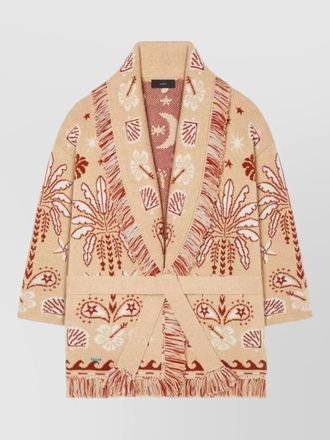 Alanui belted shawl collar patterned knit cardigan