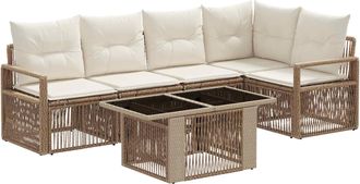 vidaXL Conjunto De Sof&aacute;s De Jard&iacute;n 6 Uds. Beige Y Blanco Crema Vidaxl