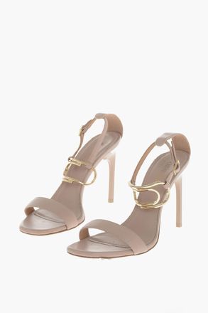 Off-white Leather Ankle Strap Sandals with Gold Detail and 10cm Heel Off-White
