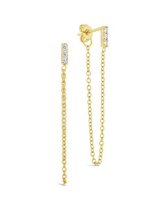 Sterling Forever 14K Plated Cz Chelsea Chain Drop Studs