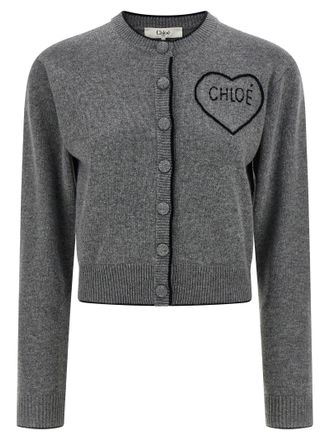 Chlo&eacute; Embroidery Cardigan Sweaters And Cardigans Gray