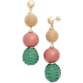 Nordstrom Raffia & Wood Bead Drop Earrings in Teal- Coral- Gold at Nordstrom Rack