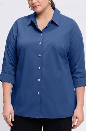 Foxcroft Evelyn Non-Iron Three-Quarter Sleeve Button-Up Shirt in Pacific Blue at Nordstrom Rack, Size 2X