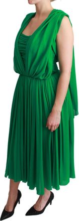 Dolce & Gabbana Womens Silk Green Sleeveless Pleated Maxi Dress