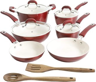 Kenmore Arlington 12 Piece Aluminum Ceramic Coated Nonstick Cookware Set in Metallic Red