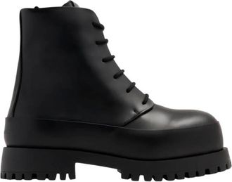 Ferragamo Fede Leather Combat Boots, Size 11.5