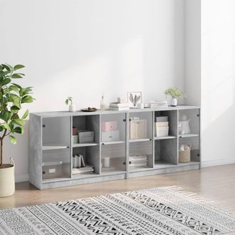Berkfield Home Modern Bookcase with Doors Concrete Grey 204x37x75 cm Engineered Wood | Size: 204 x 37 x 75 cm