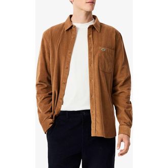 Lacoste Regular Fit Corduroy Button-Up Shirt in Date Brown at Nordstrom, Size 15.75