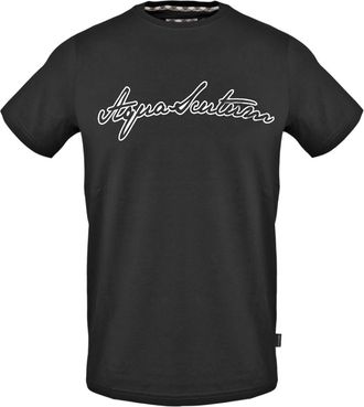 Aquascutum Unisex T-shirt met logo en ronde hals voor volwassenen (Zwart)