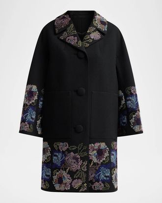 Libertine - Libertine Mosaic Floral Embellished Wool Patch-Pocket Coat