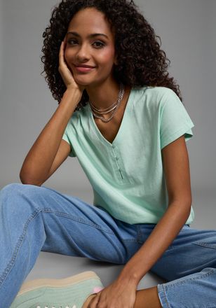 Flashlights V-Shirt FLASHLIGHTS, Damen, Gr. 32/34, mint, Single Jersey, Obermaterial: 60% Baumwolle, 40% Polyester, unifarben, figurumspielend h&uuml;ftlang, V-Ausschn