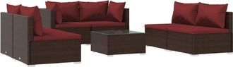 vidaXL Set Muebles De Jard&iacute;n 7 Piezas Y Cojines Rat&aacute;n Sint&eacute;tico Marr&oacute;n Vidaxl