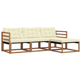 vidaXL Conjunto De Sof&aacute;s De Exterior Con Coj&iacute;n 4 Pcs Natural Y Crema Vidaxl