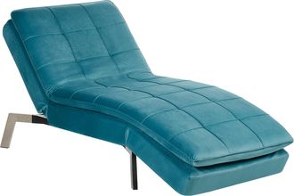 Beliani Chaise Longue De Terciopelo Verde Azulado Plateado Respaldo Reclinable Capiton&eacute; Loiret