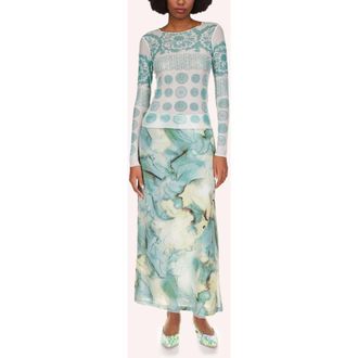 Anna Sui Cosmos Mesh Skirt in Jade Multi at Nordstrom, Size X-Small