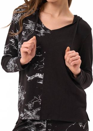 French Kyss Abstract Print Two Tone V-Neck Hoodie In Black/white