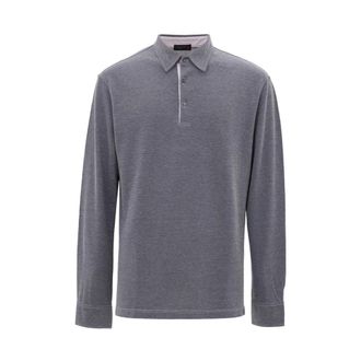 Corneliani Tops, Heren, Blauw, L, Katoen, Polo met lange mouwen