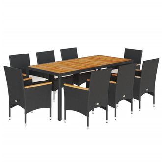 vidaXL Vidaxl - Set Pranzo Da Giardino 9 Pz Con Cuscini Nero Polyrattan Acacia