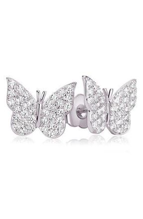 Suzy Levian Sterling Silver CZ Butterfly Stud Earrings in White at Nordstrom Rack