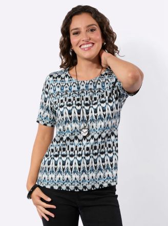 Casual Looks Kurzarmshirt CASUAL LOOKS Kurzarm-Shirt, Damen, Gr. 36, hellblau, marine, bedruckt, 95% Viskose, 5% Elasthan, gemustert, mehrfarbig, Shirts Kurzarmshi