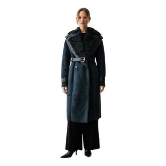 Patrizia Pepe Cappotto doppiopetto effetto shearling con cintura - - Coats - Donna - Blu - M