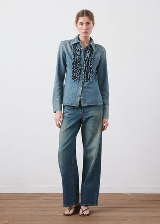 Mango Camicia denim volant blu medio - Donna - XS - MANGO