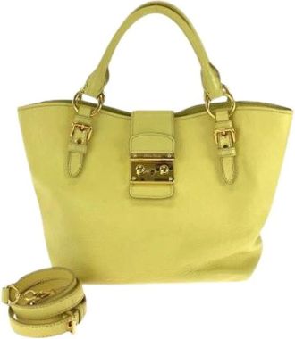 Miu Miu Pre-owned Handbags, female, Yellow, Size: ONE SIZE Pre-owned Madras Leather 2way Handbag