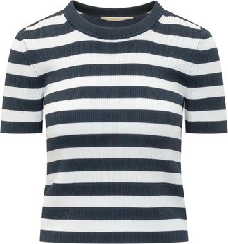 Michael Kors Round-neck Knitwear, female, Multicolor, Size: XS Striped Ribbed Stretch Knit Shirt