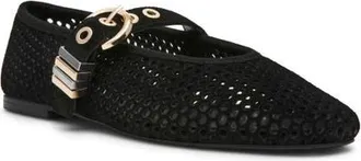 Steve Madden Lela Perforated Mary Jane Flat in Black Suede at Nordstrom, Size 7.5