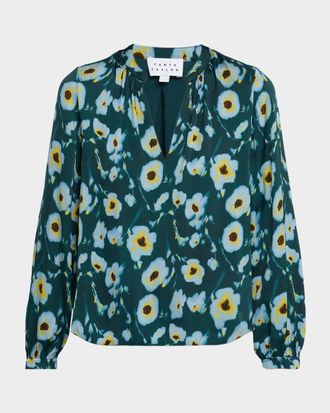 Tanya Taylor Sonia Poppy Dots Stretch Silk Top