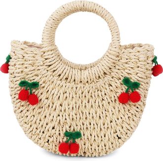 Petit Moments Cherry Straw Top Handle Bag in Beige at Nordstrom