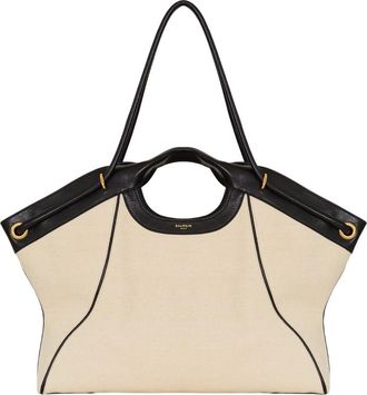 Balmain Large Tote in smooth leather and canvas in Beige at Nordstrom