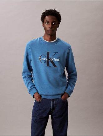 Calvin Klein Jeans Calvin Klein Mens Monologo Fleece Crewneck Sweatshirt - Blue - 2XL