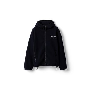 Miu Miu Cotton Fleece Zipper Hoodie, Woman, Navy, Size XS