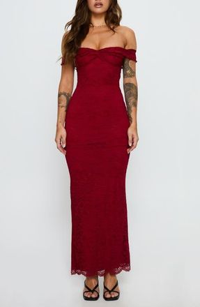 Princess Polly Anabeila Off the Shoulder Lace Mermaid Gown in Red at Nordstrom, Size 12