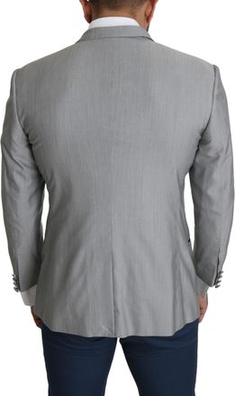 Dolce & Gabbana Mens Light Gray Single Breasted Sartoria Blazer Silk Virgin Wool Polyester Clothing