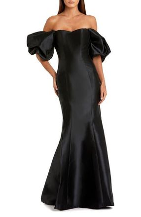 Mac Duggal Womens Sweetheart Off The Shoulder Puff Sleeve Gown in Black at Nordstrom, Size 14