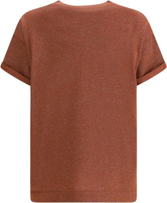 Brunello Cucinelli Womens Cashmere Glitter T-Shirt Fire Brick T-Shirts And Polos