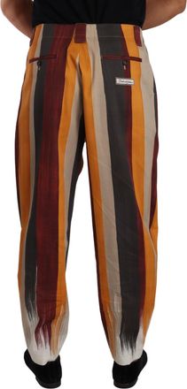 Dolce & Gabbana Mens Multicolor Striped Flax Trousers Cotton