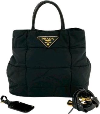 Prada Pre-owned Tote Bags, female, Black, Size: ONE SIZE Pre-owned Nylon Leather 2way Bag