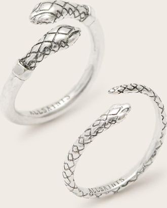 AllSaints Womens Brass Serpent Textured Ring Set, Size: S