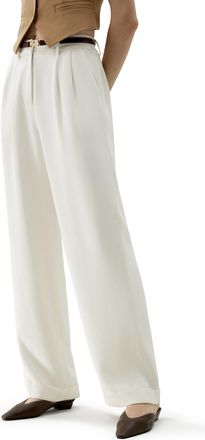 LilySilk The Flos Pants Full Length Boyish Style Wide Leg Blazers Pants Vintage Style Trousers for Women Natural White, 10