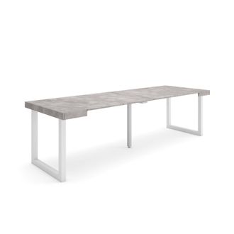 Skraut Home Mesa Consola Extensible, Mesa Comedor Plegable, 260, Para 12 Comensales, Patas Madera Maciza, Estilo Moderno, Gris Cemento - Skraut Home