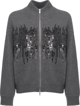 PESERICO Gekralde Rits-Cardigan - Dames - Vesten - Grijs - S - Wol - Truien & Vesten