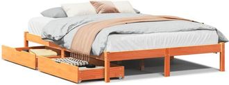 vidaXL Bed Frame without Mattress Wax Brown 135x190 cm Double Solid Wood Pine vidaXL