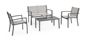 BIZZOTTO Sala de estar de acero y textilene con mesa de centro gris claro
